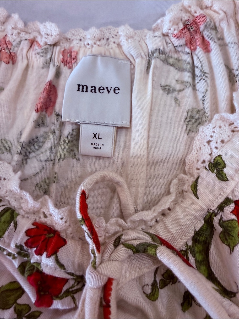 Anthropologie White Floral Peasant Blouse with Red Print - Picture 5 of 9